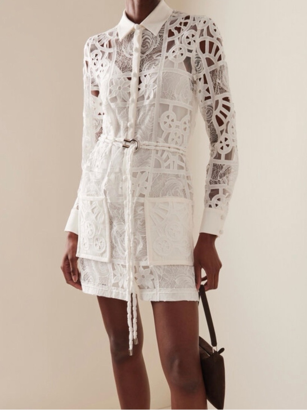 Alexis White Lace Shirt Mini Dress